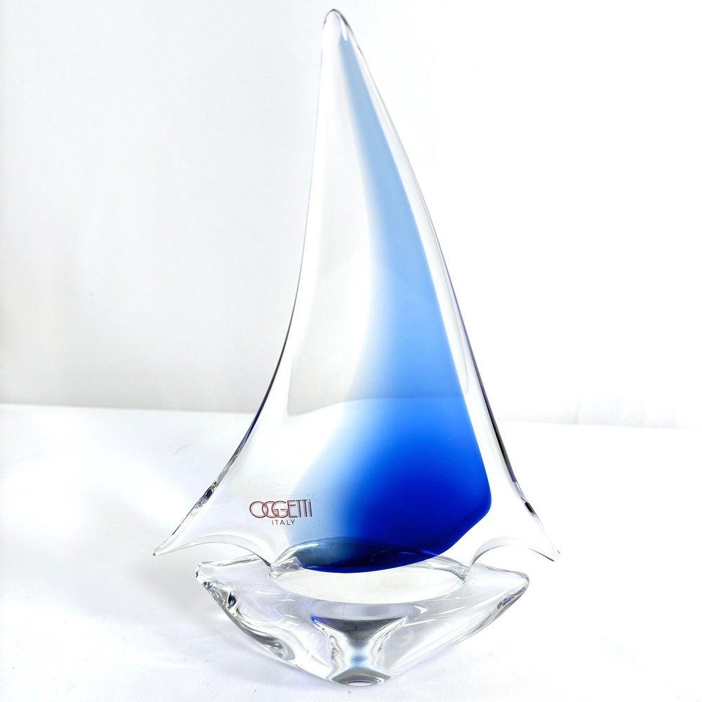 Oggetti Italy Art Glass Sailboat Blue Sommerso Murano Style Sculpture 9 Inch